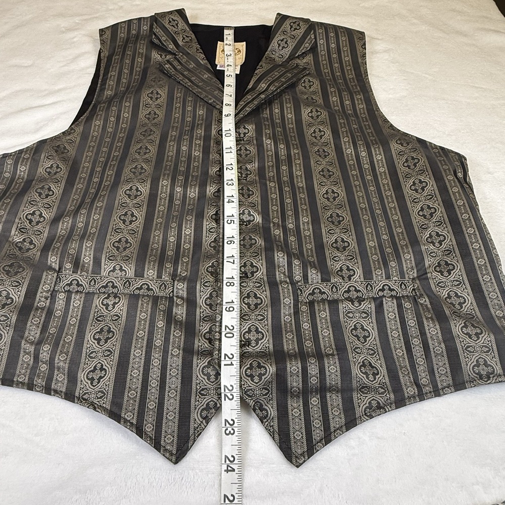 Vintage Wah Maker Mens L Western Vest Black Gold Brocade Made USA Cowboy - Picture 8 of 8
